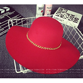 Nón rộng vành nữ đẹp mũ đi biển chống nắng fedora màu đỏ nỉ thời trang Hàn Quốc dona22030806