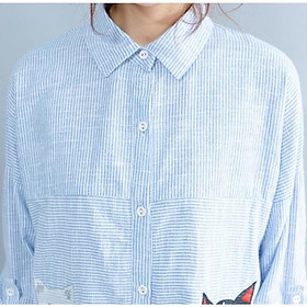 Áo váy suông hoạ tiết cú mèo - vải Linen