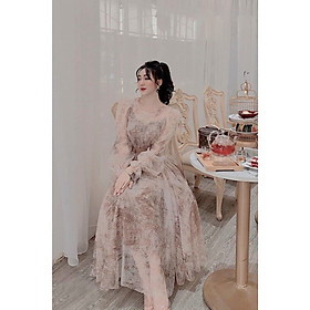 Đầm xòe tơ lụa phối voan