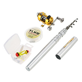 Bộ Combo Cuộn Cần Câu Cá Mini Telescopic Cầm Tay Bỏ Túi Cần Câu + Cuộn Dây Câu Cá Hợp Kim Nhôm-Màu Bạc