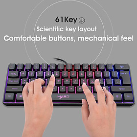 Mini Keyboard 61-key Rgb Lighting Usb Wired Abs Computer Gaming Keyboard