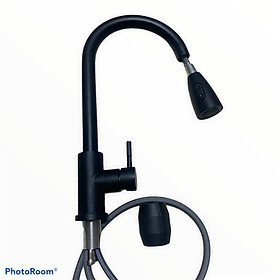 Mua Vòi Rửa Chén Bát Nóng Lạnh Gắn Chậu Có Dây Rút Sơn Đen Tĩnh Điện Inox 304 Cao Cấp