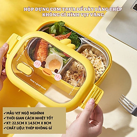 Hộp Cơm Bento Inox 2 Ngăn Giữ Nhiệt Đựng Cơm Văn Phòng, Cho Bé Mang Đi Học, Hộp đựng cơm giữ nhiệt có nắp giữ nhiệt tốt hình vịt vàng