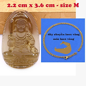 Mặt Phật Bất động minh vương đá obsidian ( thạch anh khói ) 3.6 cm kèm dây chuyền inox vàng - mặt dây chuyền size M, Mặt Phật bản mệnh