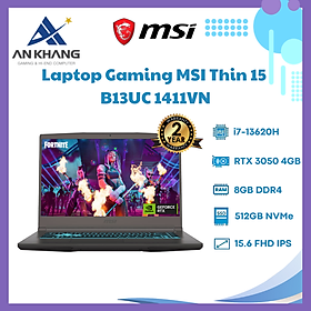 Laptop MSI Thin 15 B13UC-1411VN (Intel Core i7-13620H | 8GB | 512GB | RTX 3050 4GB | 15.6 inch FHD 144Hz | Win 11 | Xám) - Hàng Chính Hãng - Bảo Hành 24 Tháng