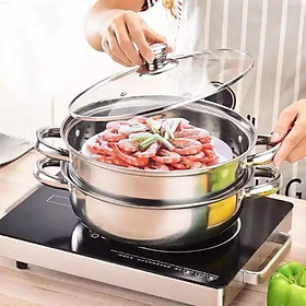 Mua Nồi pot hấp 2 tầng inox  nồi hấp xôi  bánh bao size 28cm đa năng có nắp thủy tinh