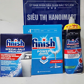 Viên rửa bát finish All in one 90 viên+Dung dịch nước làm bóng finish 750ml+Muối rửa bát chén finish 1.2kg cho Máy rửa bát