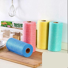 Combo 150 miếng giấy lau đa năng bằng vải không dệt nhiều màu ( 3 cuộn ) - Tặng 1 cột tóc quả bơ