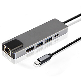 Hub USB Type C 5 in 1 To HDMI, RJ45, 2 x USB 3.0, USB Type C - Màu Ngẫu Nhiên (F1)