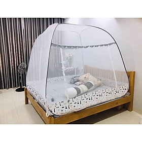 Mua Mùng Chụp Màn Chụp Tự Bung Đỉnh Rộng Cao Cấp Mộc Miên Có Viền Chân -2 Cửa Mẫu Xám Khủng Long ( hình thật )