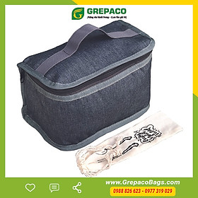 Túi Đựng Hộp Cơm Giữ Nhiệt Văn Phòng Kích Thước Nhỏ Màu Xanh Xám Dạng Hộp Có Dây Khóa Kéo Tặng Túi Muỗng Nĩa (Lunch Bags, Box)
