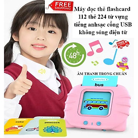 Máy Đọc Thẻ Flashcard 112 thẻ 224 Từ Vựng Tiếng Anh Chuẩn Cho Bé Tập Làm Quen Tiếng Anh, Âm thanh trong - HỒNG