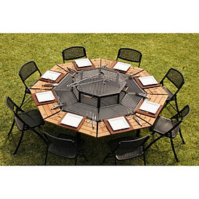 Bếp nướng BBQ ngoài trời bát giác, Mã BTBQ0070, Bộ bàn và 8 ghế, Sử dụng than hoa