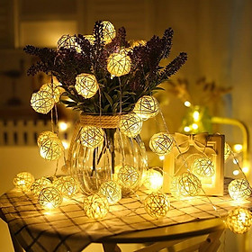 Mua Đèn dây led trang trí 2m hình quả cầu mây - Dây đèn led trang trí sân vườn quả cầu (chạy pin)