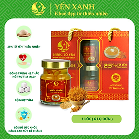 25% tổ yến - Nước tổ yến chưng đông trùng hạ thảo - YẾN XANH - Lốc 6 lọ x 70ml có quai xách