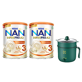 Bộ 2 Lon Sữa Bột Nestlé NAN INFINIPRO A2 bước 3 800g từ Thụy Sỹ với đạm quý A2 giúp dung nạp tiêu hóa tốt sau 7 ngày (Dành cho trẻ từ 2-6 tuổi) - Tặng Nồi lẩu đa năng hai tầng