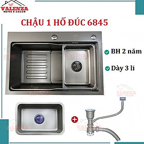 Chậu rửa bát 1 hố lớn 68x45cm nano đen sus304 Valenza kèm khay inox, bộ xả thoát to ngăn mùi-Dày 3li