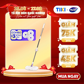 Combo 3 Bông Lau + 1 Cây Lau Nhà Đơn MyJae Sợi Microfiber Xoay 360 Độ Phù Hợp Cho Nhiều Loại Thùng Lau 134cm