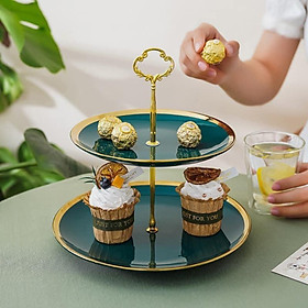Mua KHAY ĐỰNG BÁNH KẸO HOA QUẢ BẰNG SỨ 2 TẦNG VIỀN VÀNG CAO CẤP SANG TRỌNG