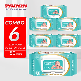 Combo 6 Bao Khăn Ướt Em Bé BABYHOOD 80 Miếng Bao