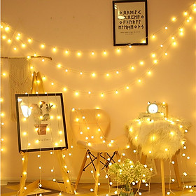 Dây Bóng Đèn Chớp Nháy 100 Đèn 10 Mét Đèn Led Hình Sao Màu Vàng Ấm Dùng Trang Trí Phòng,Quán Coffee, Shop Thời Trang,Tạo Không Gian Lãng Mạn, Ấm Áp