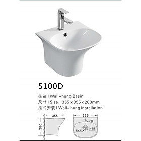 Chậu lavabo rửa mặt treo tường liền chân kích thước nhỏ