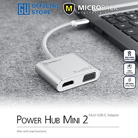 Cổng chuyển đổi MicroPack POWER HUB MINI 2 MDC-4V USB-C To 4 Ports HDMI 4K-60Hz/ VGA FullHD/ USB-C PD 100W/ USB-A Hàng Chính Hãng