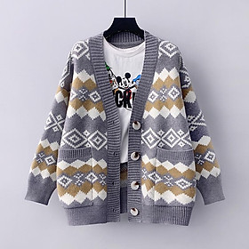 Hình ảnh Áo khoác len cardigan sọc màu thổ cẩm Hadu shop