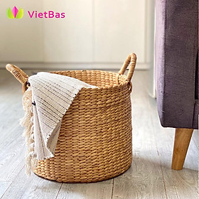 Giỏ lục bình đựng quần áo,decor trang trí nhà cửa VIETBAS tròn có quai LB_008