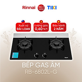 Bếp gas âm Rinnai RB-6802L-G mặt bếp kính và kiềng bếp gang - Hàng chính hãng.