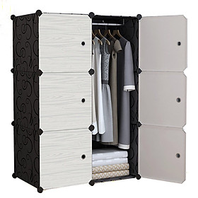 Mua Tủ Nhựa 6 ô - Khung Đen  Cửa Trắng Vân Gỗ  1 Thanh Treo