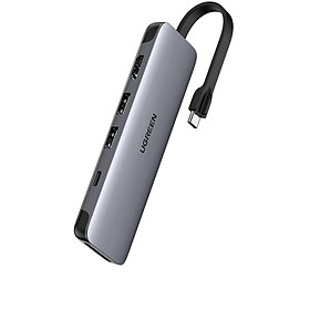 Ugreen UG70649CM287TK 6 trong 1 màu xám bộ chuyển USB type C ra 2 x usb 3.0 hub đa năng hdmi 4k đọc thẻ hỗ trợ sạc nhanh PD 100W - HÀNG CHÍNH HÃNG