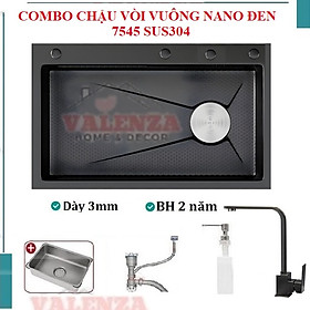 Mua Chậu rửa bát 1 hố lớn inox 304 nano đen Valenza kháng khuẩn cao cấp kèm vòi rửa bát inox 304 nóng lạnh nano đen dáng Vuông  bộ xả to ngăn mùi  khay inox kín-TẶNG BÌNH ĐỰNG NƯỚC RỬA BÁT