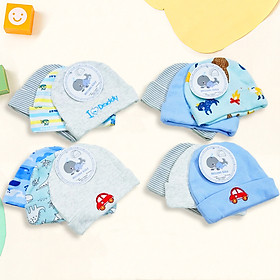 Set 3 nón mũ sơ sinh cho bé trai và bé gái từ 0-6 tháng tuổi chất thun cotton dày nhiều họa tiết – SS004