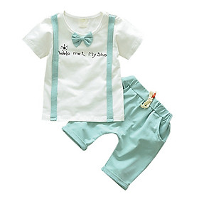 Cotton O-Neck 1-4T Bow light blue Summer Casual Baby Boy Cute T-Shirt And Pant Kit Kids Toddler Two-piece Outfit Set S/M/L/XL