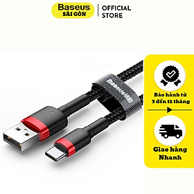 Cáp sạc Baseus Cafule Quick Charge và truyền dữ liệu tốc độ cao Usb to Type C 3A CATKLF- Hàng chính hãng - 1M/ 3A - Màu đen đỏ