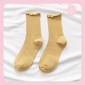 Tất bèo nhún nữ cổ cao Ulzzang Sollle, vớ nhún cao cổ vintage Hàn Quốc