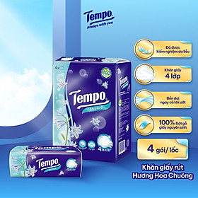 Lốc 4 Gói Khăn Giấy Cao Cấp Tempo Softpack Không Mùi, 4 Lớp, Không Gây Kích Ứng Da (90 Tờ/ Gói) - Thương Hiệu Đức