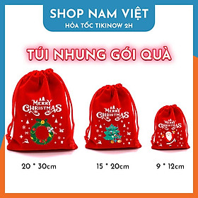 Túi Nhung Dây Rút Gói Quà Họa Tiết Giáng Sinh (Nhiều Kích Cỡ)