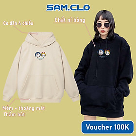 Áo khoác nỉ SAM CLO nam nữ hoodie chui có mũ tay dài thu đông freesize dáng Unisex in DORAEMON-MI