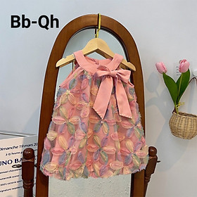 Đầm babydoll cho bé gái màu cầu vồng phong cách Hàn Quốc từ 10-40kg chất voan mềm mát