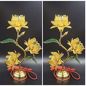 Mua Đôi đèn Thờ Điện 3 Bông cánh nhựa thân hợp kim KH121208