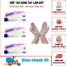 Mua Hộp 100 găng tay nấu ăn siêu dai Victoria Bay chất liệu TPE không mùi chống nhăn dùng đi chợ  nấu ăn đều rất tiện. - Size M