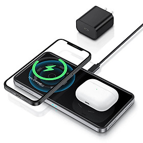 Mua Dock Sạc Đôi Không Dây 2 Trong 1 HaloLock Magnetic Wireless Charger Dùng cho Iphone và Airpods kèm Củ Sạc- Hàng Chính Hãng