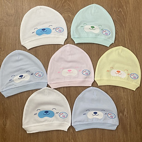 Combo 5 mũ sơ sinh cotton in hình gấu dễ thương cho bé trai, bé gái, chất vải cotton 100% mềm, mịn, thoáng mát và thấm hút mồ hôi 