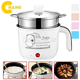Nồi lẩu điện mini có tay cầm, ca nấu mì Có Giá Hấp tiện dụng cho mọi nhà