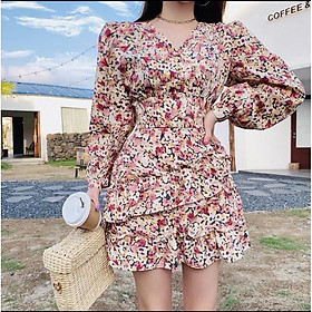 Đầm Nữ Thiết Kế Hàn Quốc Mới Trẻ Trung Tay Dài Đi Chơi Phối Bèo Che Bụng Ring House