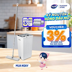 Combo 3 Bông Lau + 1 Bộ Lau Nhà MyJae Đài Loan Sợi Microfiber 2 Ngăn Tự Vắt Xoay 360 Độ Thông Minh 123cm