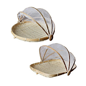 2pcs Bamboo Food Holder Basket with Cover Prevent from Dust Storage Basket S