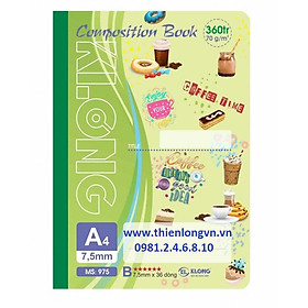 Sổ may dán gáy A4 - 360 trang; Klong 975 bìa xanh lá